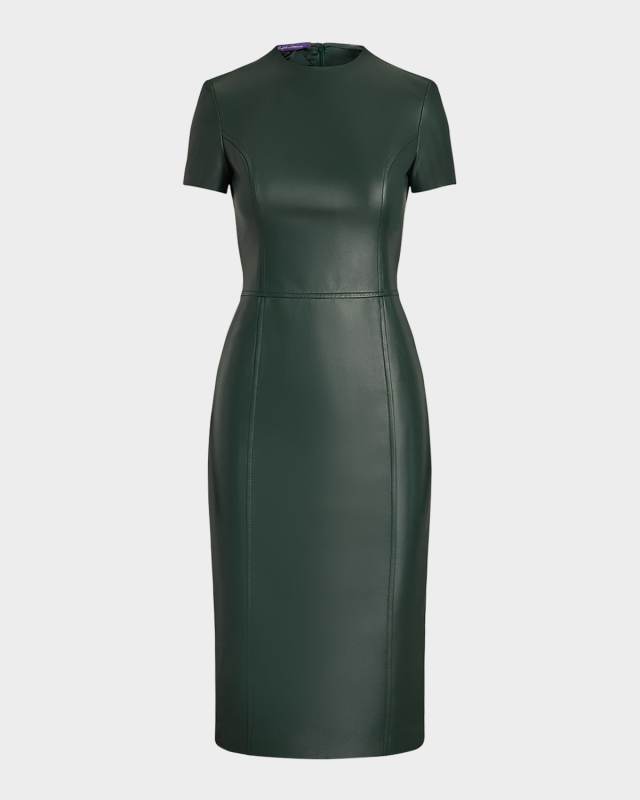 Bethanne Lambskin Leather Short-Sleeve Dress